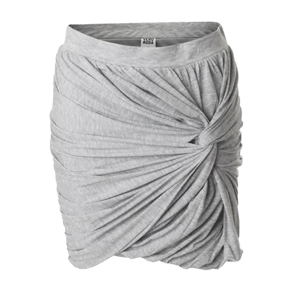 🌸 VERO MODA Skirt Draped twist knot t-shirt Short Mini Grey Extreme Ruching - Picture 2 of 10